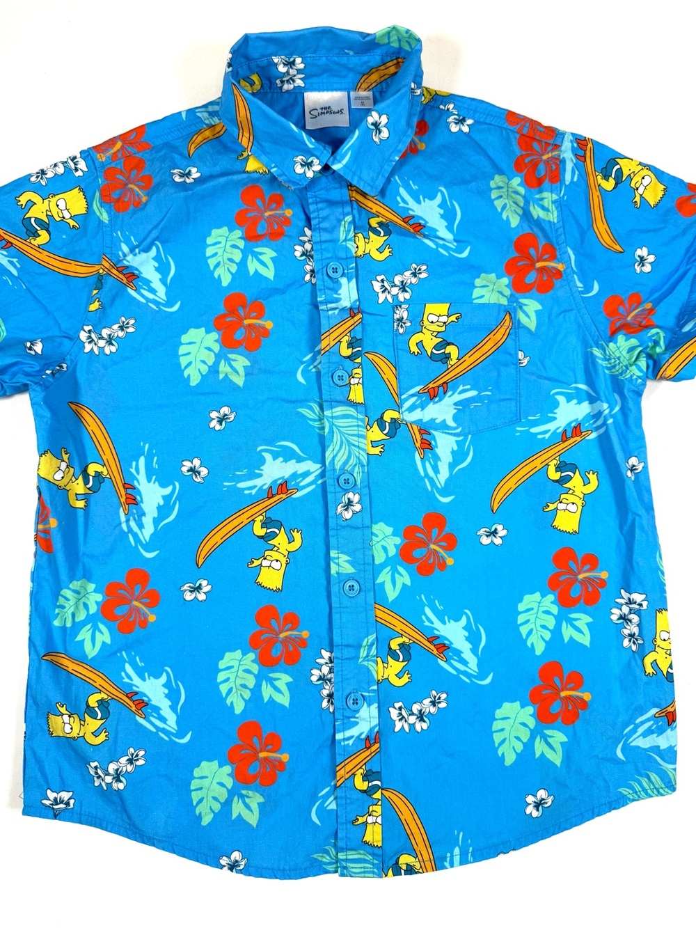THE SIMPSONS Boy Bart Simpson Surfing Hawaiian Shirt M 8 Aloha Tropical Vacation